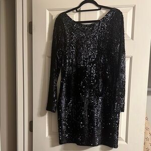 LOFT Black Sequin Long Sleeve Cocktail Dress